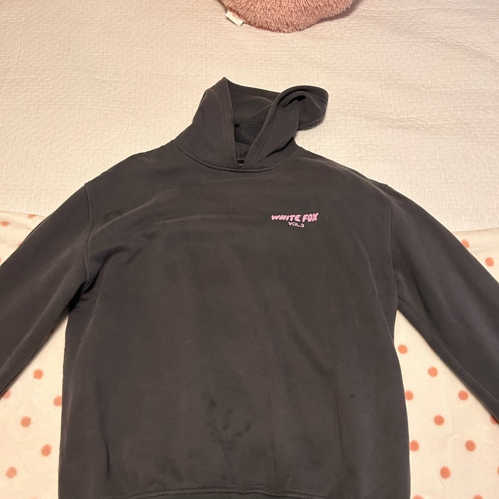 White Fox Boutique Gray Hoodie with Pink Logo